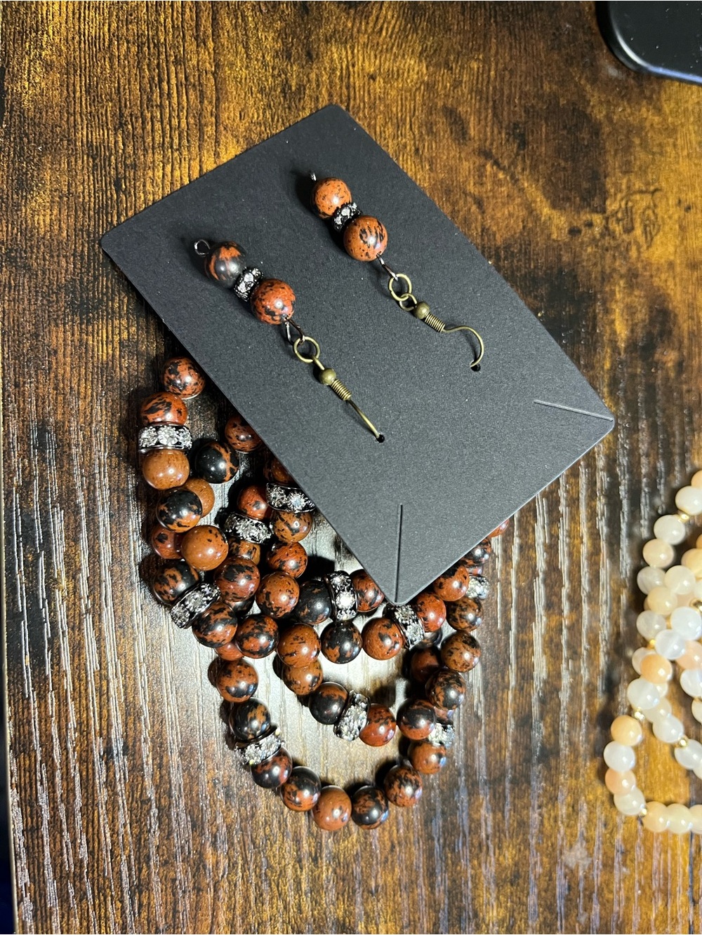 ✨ Natural Mahogany Obsidian 4-Piece Bracelet Stack & Matching Earrings Set ✨ - Picture 10 of 10